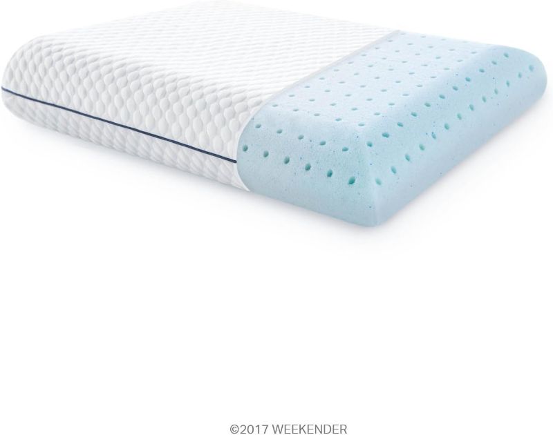 Photo 1 of Weekender Gel Memory Foam Pillow – Cooling & Ventilated - 2 Pack Standard Size - Premium Washable Cover White Blue
