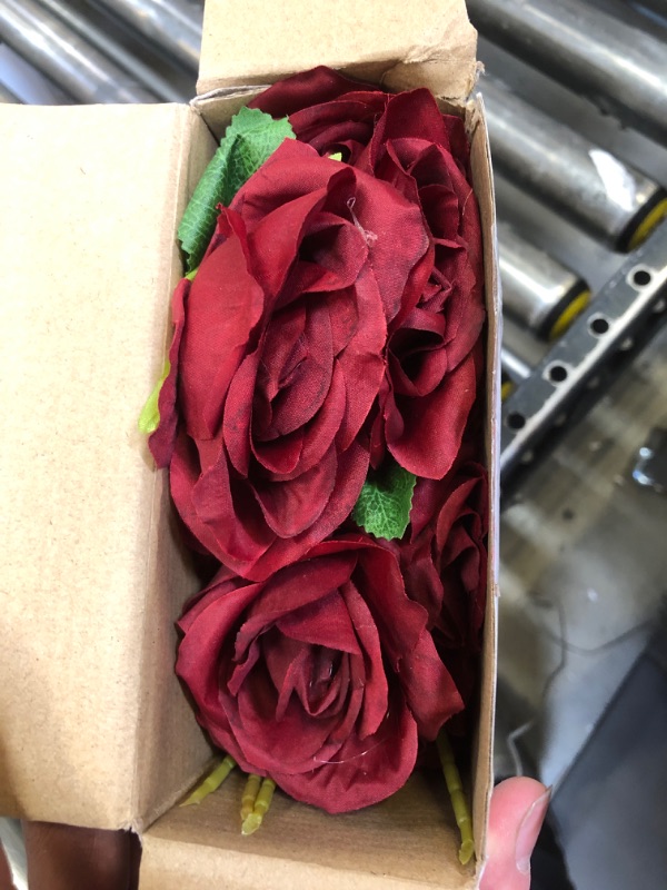 Photo 2 of 20 Pcs Rose Artificial Flowers with Long Stem Realistic Silk Roses Bulk Real Touch Plastic Bouquet of Roses for Home Bridal Wedding Party Table Centerpieces Decorations (Wine Red)