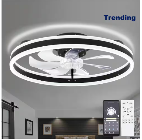 Photo 1 of Oaks Aura
20in. LED Indoor Black Bladeless Low Profile Ceiling Fan Flush Mount Smart App Remote Control Dimmable Lighting