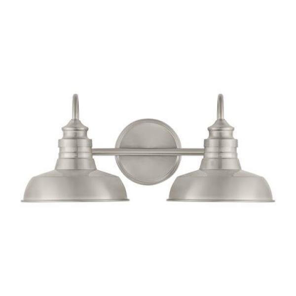 Photo 1 of Elmcroft 18.25 in. 2-Light Brushed Nickel Farmhouse Vanity with Metal Shades
