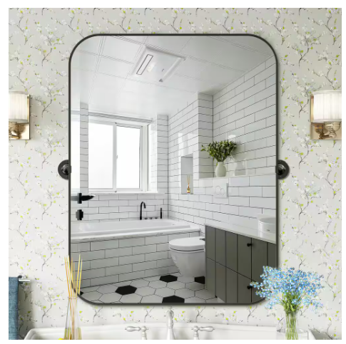 Photo 1 of 24 in. W x 36 in. H Rectangular Metal Framed Pivoted Bathroom Wall Vanity Mirror in Black
