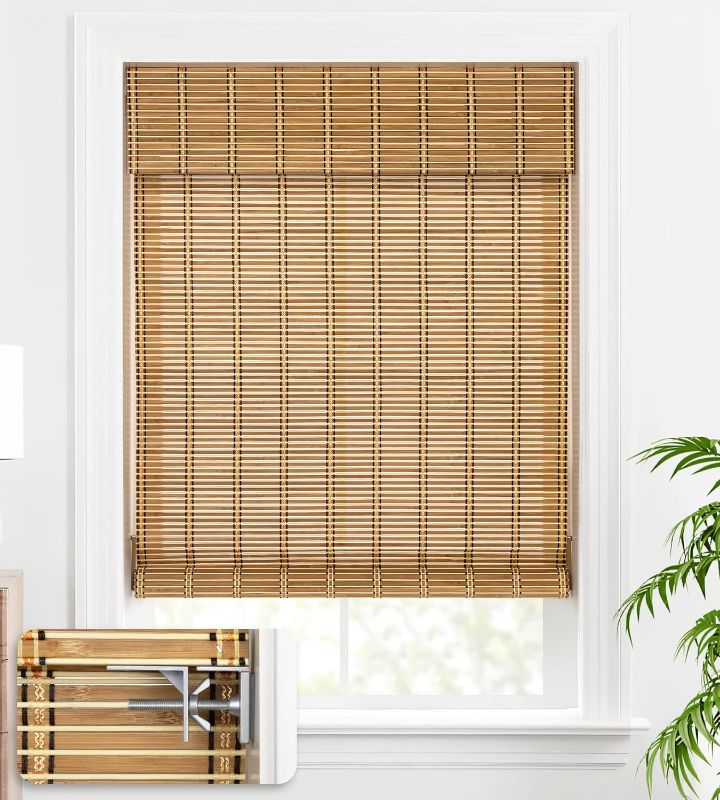 Photo 1 of LazBlinds No Tools No Drill Bamboo Roller Shades, Cordless Bamboo Blinds, Light Filtering Bamboo Roll Up Blinds for Windows, Wood Window Blinds - Actual Blinds Size: 23 1/5'' W x 72'' H, Natural
