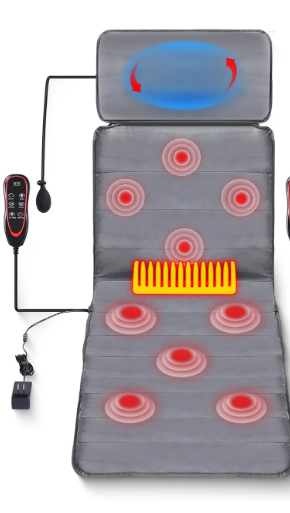 Photo 1 of TrelaCo  Massage Mat with Heat, Body Massage Pad, 9 Vibration Motors/3 Timing Modes, Electric Massage Pad with Air Bag Pillow for Back Waist Legs Pain Relief, Gift for Mom Dad, Foldable