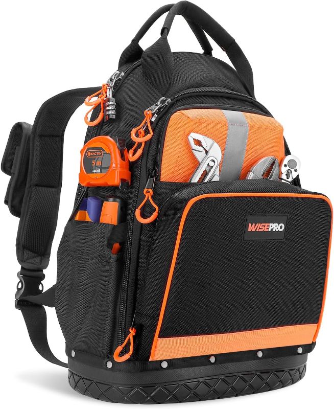 Photo 1 of Tool Backpack, Hard-Based Tradesman Backpack, Heavy-Duty Tool Carrier Bag for Electricians, Construction, Men
