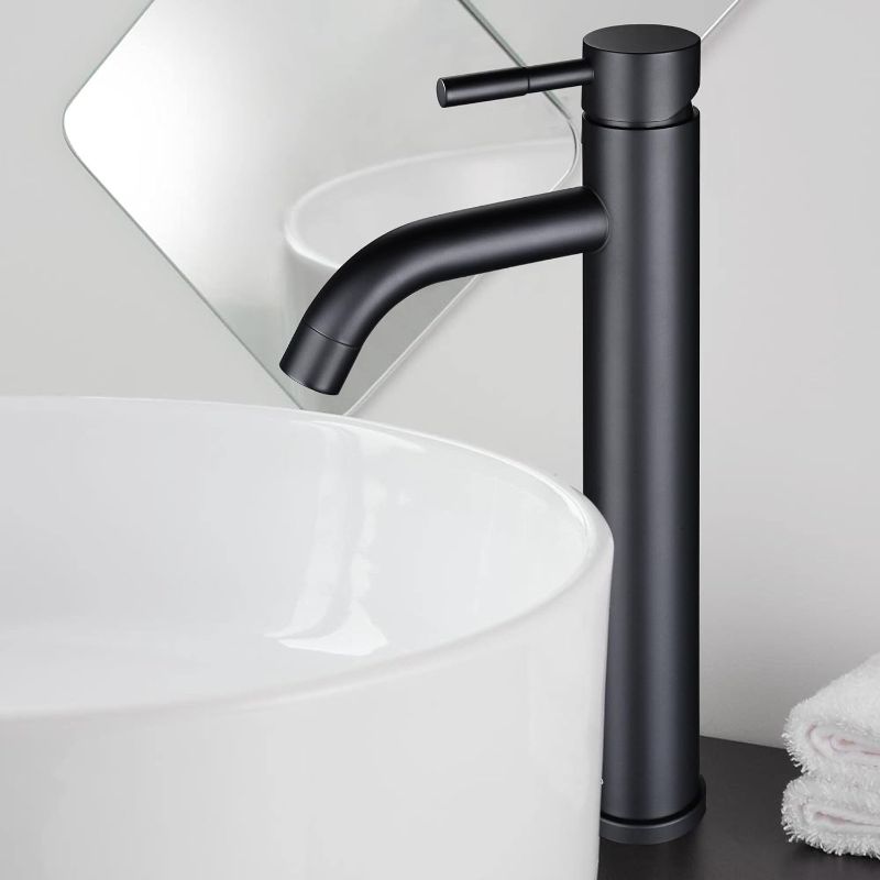 Photo 1 of Aquaterior Bathroom Vessel Sink Faucet 12 inch Single Handle One Hole Stainless Steel Faucet with Water Supply Hose Matte Black (CUPC NSF CEC)
