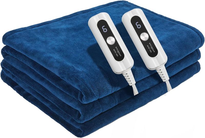 Photo 1 of Heated Blanket, Dual Controller Queen Size 84"x90", Microplush Flannel Electric Blanket, Soft & Anti-Pilling Heating Blanket, Fast Heating 6 Heating Levels & 10 Hours Auto-Off, Pageant Blue
