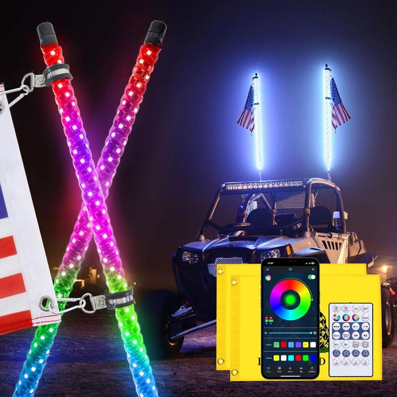 Photo 1 of Whip Light 4FT for UTV ATV, Whip Lights APP and Upgraded Remote Control 366 Modes, Spiral RGB LED Chasing Light Waterproof IP67, Whip Light Antenna for Off-Road Truck Sand Buggy RZR Polaris

