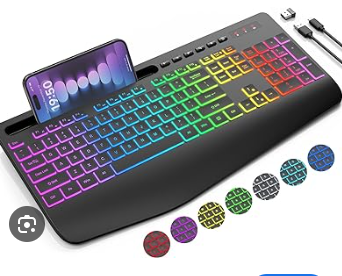 Photo 1 of SABLUTE Large Print Backlit Keyboard, Wired USB Lighted Computer Keyboards with 7-Color & 4 Modes Backlit, Oversize Letters Keys Easy to See and Type, Quiet Keyboard Compatible for PC, Laptop
