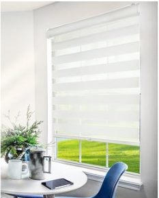 Photo 1 of Basic Arctic Cordless Cut-to-Width Light Filtering Dual Layer Zebra Roller Shade 55 in. W X 72 in. L
