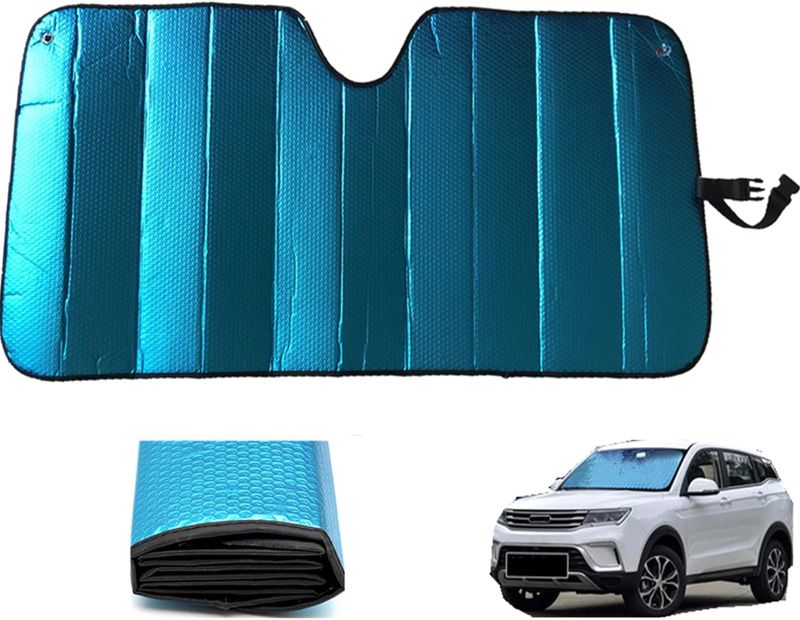 Photo 1 of Car Windshield Sunshade-Thicken 5-Layer Bubble Block Heat and Sun UV Rays,Front Windshield Sun Shade,Sun Visor for Car- Keeps Your Vehicle Cool - 58 x 27.5 Inch (Blue)