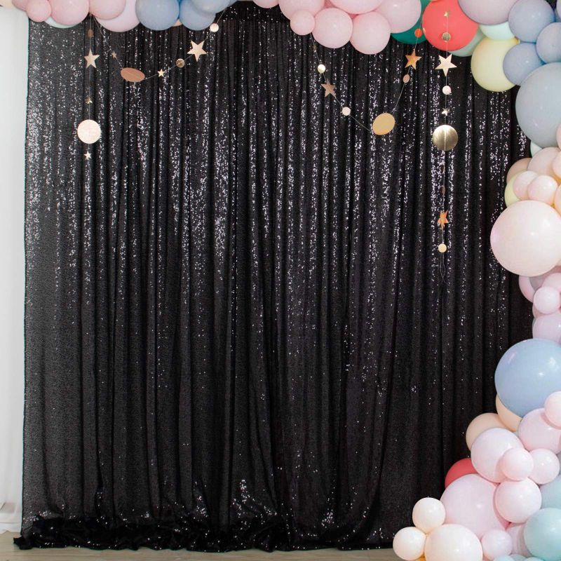 Photo 1 of Black Sequin Backdrop 10x10 FT Glitter Backdrop Birthday Party Sequin Backdrop Curtain Shimmer Sequin Fabric Photography Backdrop Shower Curtain Set (10FTx10FT, Black) 10FTx10FT Black