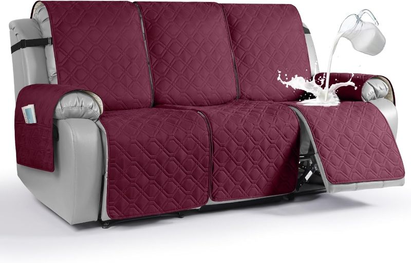 Photo 1 of Waterproof Recliner Couch Covers, Sofa Covers 1-Piece Washable Reclining Sofa Cover Non-Slip Furniture Protector with Elastic Straps Pocket for Dogs, Pets(Burgundy,3 Seater)
