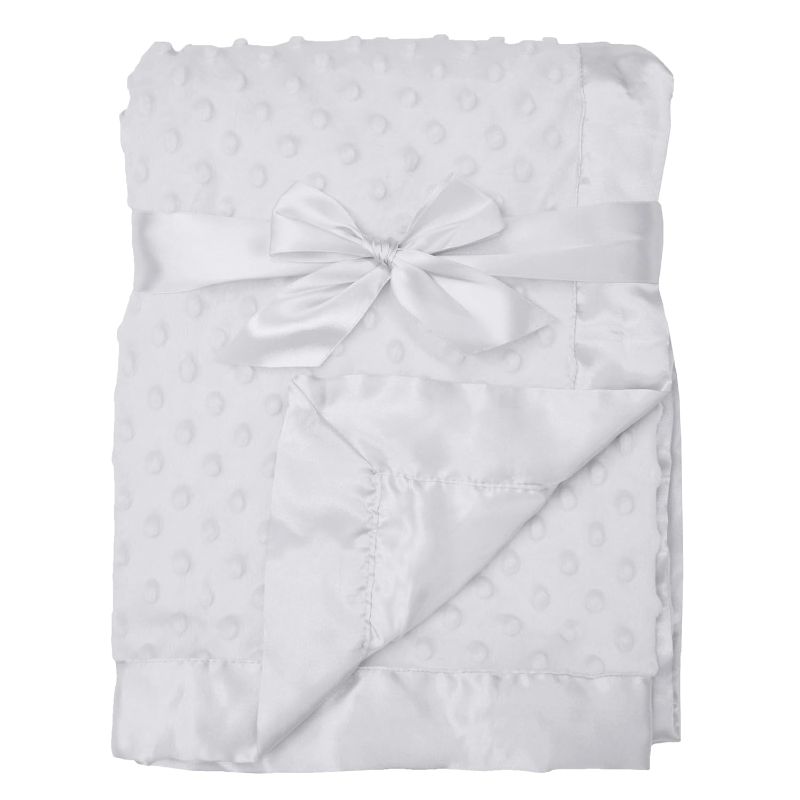 Photo 1 of American Baby Company Heavenly Soft Chenille Receiving Blanket, 2-Layer Design with Minky Dot & Silky Satin, White, 30" x 40" for Boys and Girls White 30" x 40"