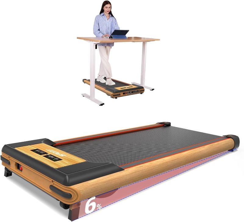 Photo 1 of FUNRAY Walking Pad with Incline, Under Desk Treadmills - Grain of Wood Walking Jogging Machine for Home and Office, 2 in 1 Desk Walking Treadmill with Incline
