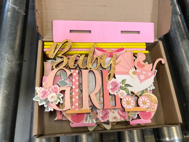 Photo 2 of 6 Pcs Spring Floral Baby Shower Table Wooden Centerpieces Baby in Bloom Table Display with Letters Pink Rose Gold Floral It's a Girl Gender Reveal for Girl Birthday Photo Props Supplies Pink Floral