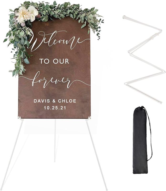 Photo 1 of DANMO Easel Stand for Wedding Sign Poster 63'' Instant Display Easel for Floor Adjustable Metal Art Easel White
