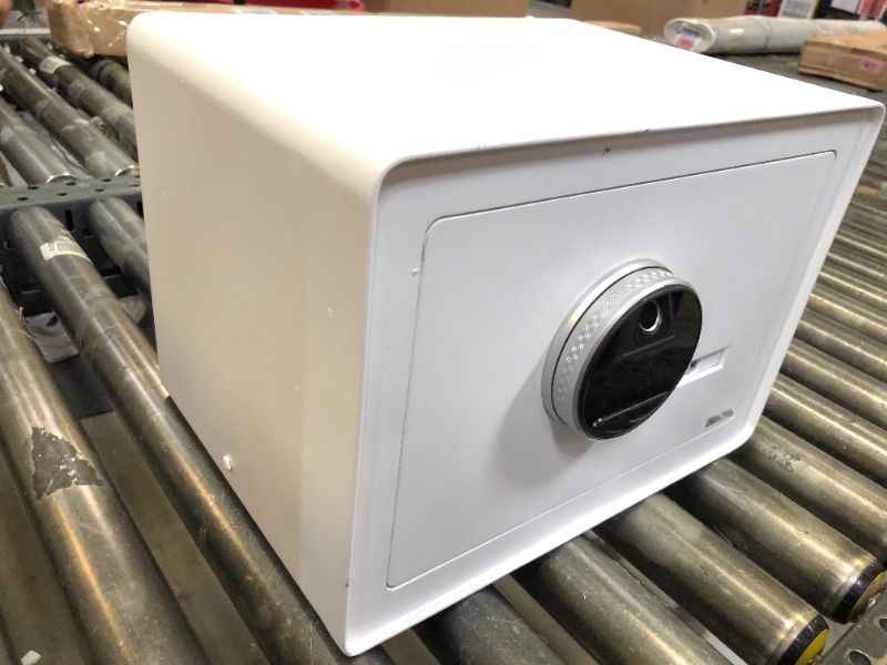 Photo 1 of GOLDENKEY Digital Security Safe and Lock Box,Small Safe box for Money, Fingerprint Lock,Perfect for Home Office Hotel Business Jewelry Gun Use Storage,0.5 Cubic Feet,White E90 WHITE