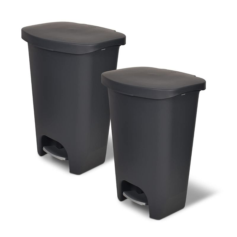 Photo 1 of Glad 13 Gallon Trash Can 2 Pack | Plastic Kitchen Waste Bins with Odor Protection of Lid | Hands Free with Step On Foot Pedal and Garbage Bag Rings, 13 Gallon, Charcoal
