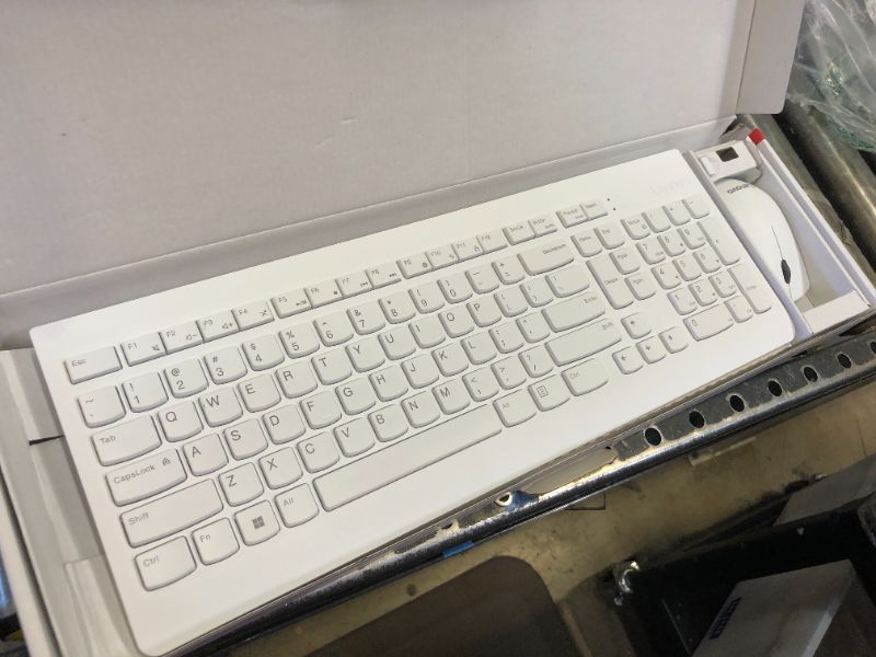 Photo 2 of Lenovo 510 Wireless Combo with 2.4 GHz USB Receiver, Slim Full Size Keyboard, Full Number Pad, 1200 DPI Optical Mouse, Left or Right Hand, GX30W75336, White Keyboard + Mouse White