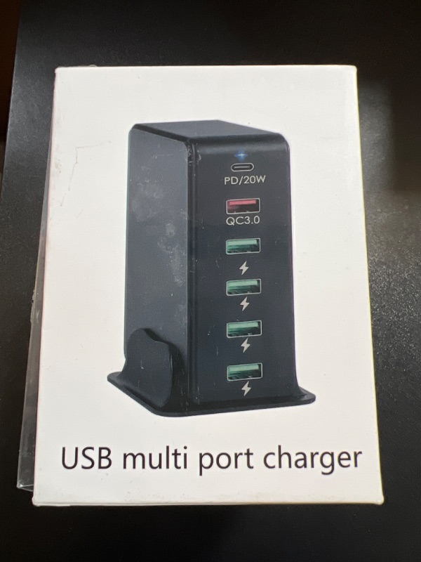 Photo 3 of FOSION Multi Ports 65W USB Fast Charging Station, 6-Port Desktop USB Wall Charger AU Plug with 20W USB C PD+ 18W QC 3.0 +4 USB 5V2A Port for iPad, iPhone 14/13/12/12/11,Galaxy,Pixel