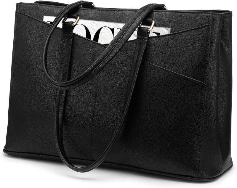 Photo 1 of TOPDesign Laptop Bag for Women, Waterproof PU Leather Work Briefcase fits 15.6 Inch Computer, Large Tote Messenger Shoulder Bag, Stylish Business Purse Handbag Satchel (Black)