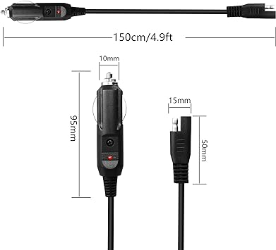 Photo 3 of PNGKNYOCN SAE to Cigarette Lighter Cable, 12v Cigarette Lighter Plug to SAE Quick Release Extension Power Cord with 10A Fuse and LED Light(1.5M)