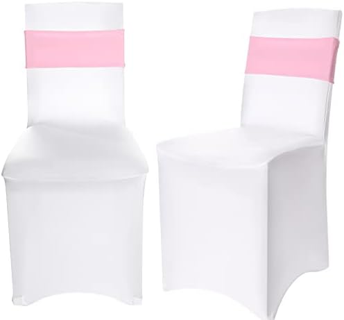 Photo 1 of Cover Stretch Spandex Chair Slipcovers and Stretch Chair Sash with Round Buckle for Graduation Prom Party Banquet Holidays Celebration (White and Pink)   20 PCS