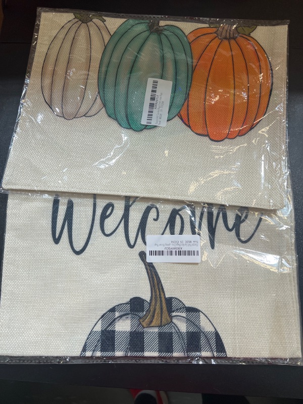 Photo 2 of Happy Fall Garden Flags Double Sided Thanksgiving Garden Flags Harvest Pumpkin Yard Decorations Fall House Flags 12.5 x 18 Inch Thanksgiving House Flags   2 pcs 