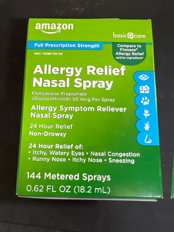 Photo 2 of Amazon Basic Care 24-Hour Allergy Relief Nasal Spray, Fluticasone Propionate (Glucocorticoid), 50 mcg, Full Prescription Strength, Non-Drowsy, 0.62 Fl Oz 0.62 Fl Oz (Pack of 1)  03-2024