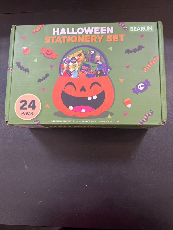 Photo 2 of BEARUN Halloween Party Favors Toys 168Pieces 24 Pack Halloween Themed Stationery Sets, Halloween Goodie Bag Fillers including Pencil, Eraser, Stamp, Ruler, Stickers, Notepad in Treat Bags for KidsX003ATZS0L
LPNRRGV5506632
