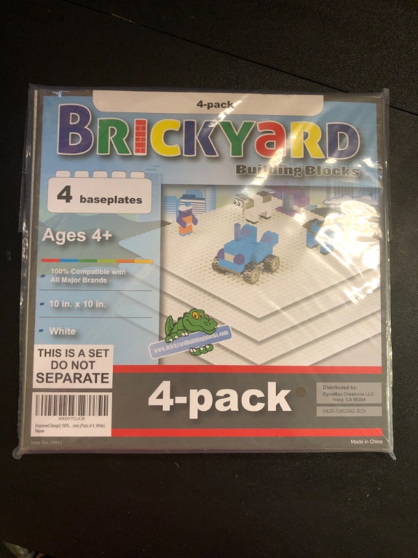 Photo 2 of Brickyard Building Blocks Lego Compatible Baseplate - Pack of 4 Large 10 x 10 Inch Base Plates for Toy Bricks, STEM Activities & Display Table - White White 4-pack