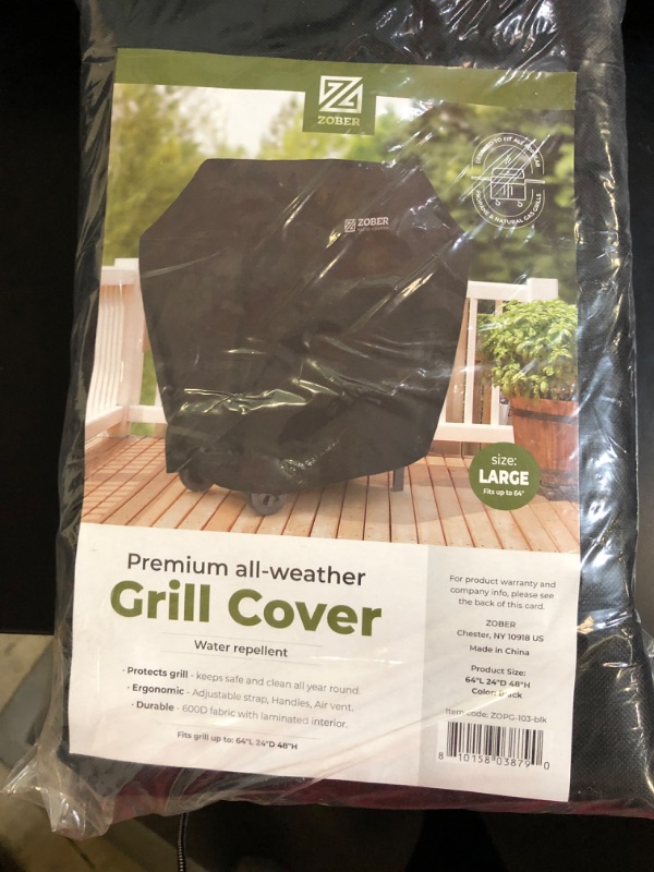 Photo 2 of Zober BBQ Grill Cover - 64 Inch Waterproof Double Layered Fits Weber Gas Grill Cover Charbroil Grill & Smoker - Gas Grill Covers w/Air Vents, Dual Handles - 600D Oxford Fabric, Black 64 Inch Black