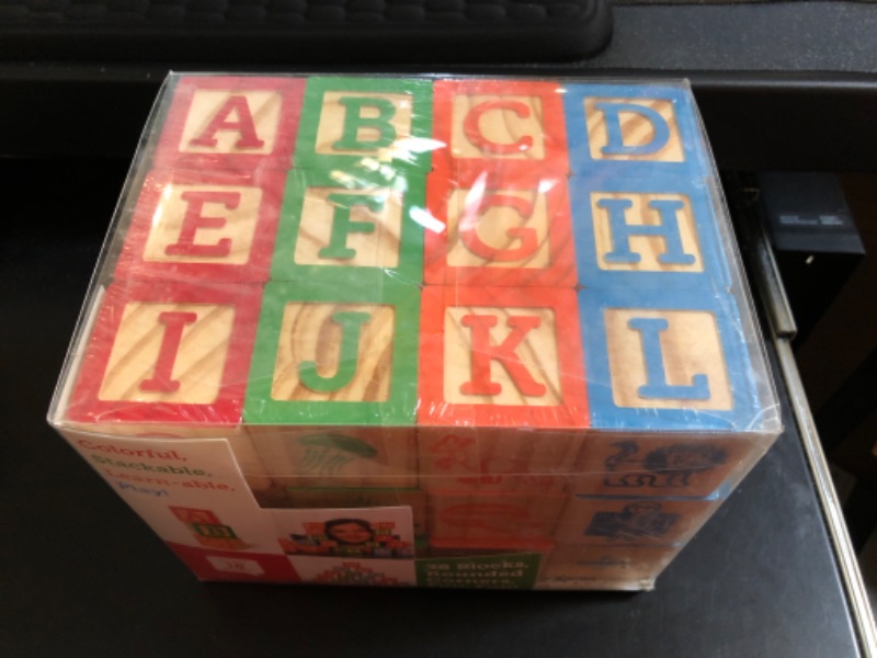 Photo 2 of Oaktown Supply Wooden Blocks, 36 Large Stacking and Building Blocks for Toddlers 1-3 Years Old, Colorful Alphabet & Number Icons on Every Side, Educational Toddler Toys 36 Blocks