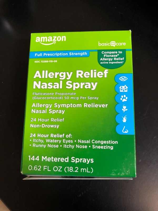 Photo 2 of Amazon Basic Care 24-Hour Allergy Relief Nasal Spray, Fluticasone Propionate (Glucocorticoid), 50 mcg, Full Prescription Strength, Non-Drowsy, 0.62 Fl Oz 0.62 Fl Oz (Pack of 1)