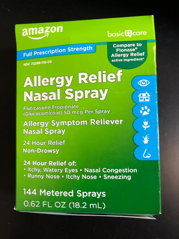 Photo 2 of Amazon Basic Care 24-Hour Allergy Relief Nasal Spray, Fluticasone Propionate (Glucocorticoid), 50 mcg, Full Prescription Strength, Non-Drowsy, 0.62 Fl Oz 0.62 Fl Oz (Pack of 1)