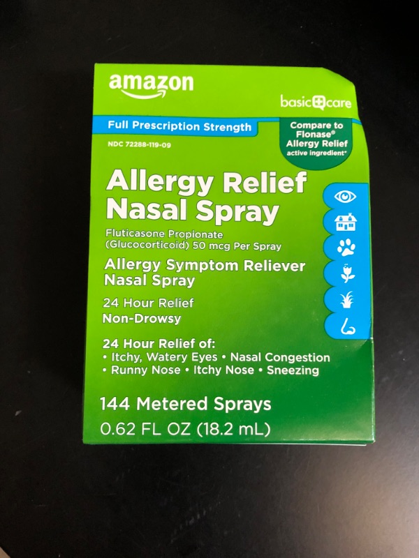 Photo 2 of Amazon Basic Care 24-Hour Allergy Relief Nasal Spray, Fluticasone Propionate (Glucocorticoid), 50 mcg, Full Prescription Strength, Non-Drowsy, 0.62 Fl Oz 0.62 Fl Oz (Pack of 1)