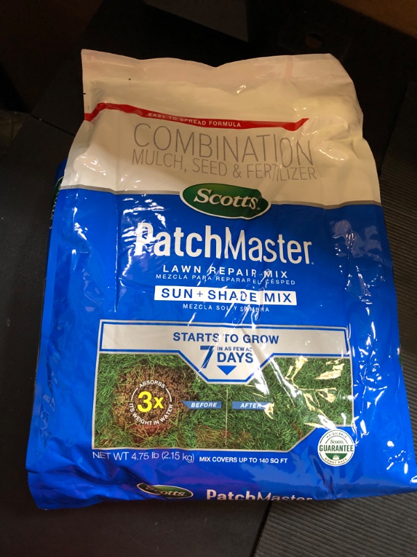 Photo 2 of Scotts PatchMaster Lawn Repair Mix Sun + Shade Mix, Combination Grass Seed, Fertilizer, and Mulch, 4.75 lbs.