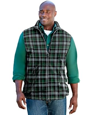 Photo 1 of Amazon Essentials Men's Full-Zip Polar Fleece Vest  Polyester Dark Green Navy Tartan Plaid Small