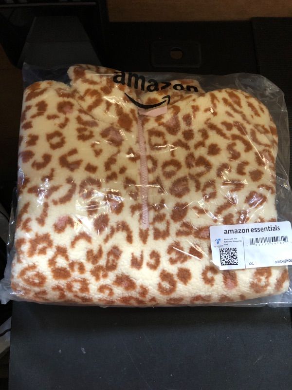 Photo 2 of Amazon Essentials Girls and Toddlers' Sherpa Fleece Quarter-Zip Jacket XX-Large Ivory Leopard