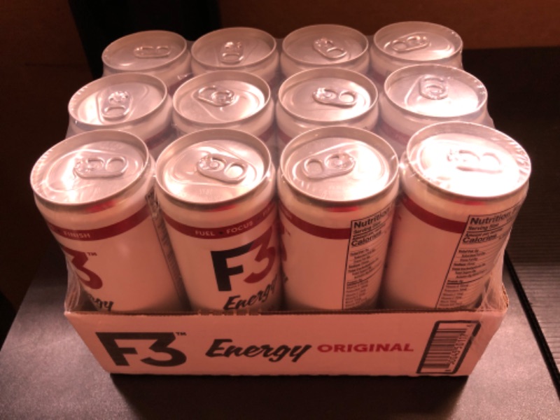 Photo 2 of F3 Energy - Original Energy Drink, Muscle Building Sports Drinks w/BCAA, Panax Ginseng and Ginkgo Biloba, Natural Energy Drinks for Strength, Mental Focus, and Muscle Recovery, 355 ml (12 pack)