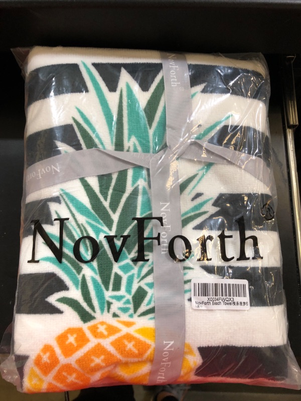 Photo 2 of NovForth Microfiber Beach Towel for Women,Outdoors Pool Beach Towels for Gril, Oversized Classic Towels Pineapple 30"x 61", Cabana Stripe Quick Dry Absorbent 61.00" x 30.00"