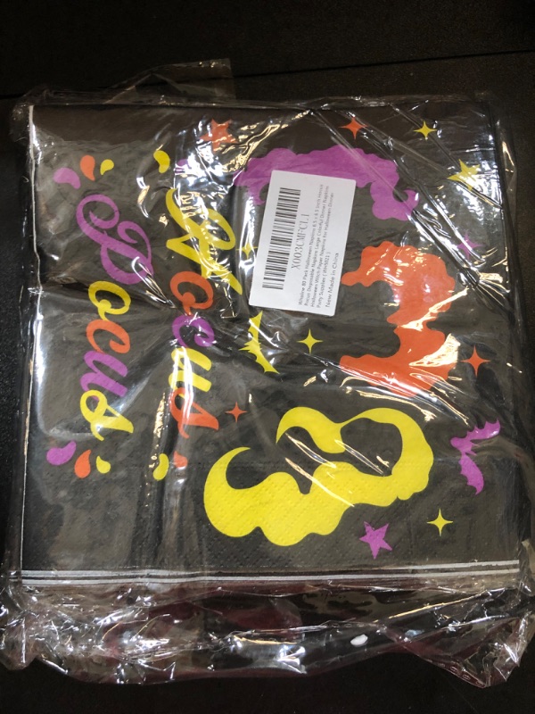 Photo 1 of Whaline 80 Pack Halloween Witch Napkins Hocus Pocus Paper Napkins Halloween Colorful Disposable Dinner Guest Napkins 6.5 x 6.5 Inch Witch Cocktail Napkins for Halloween Party Tableware Supplies