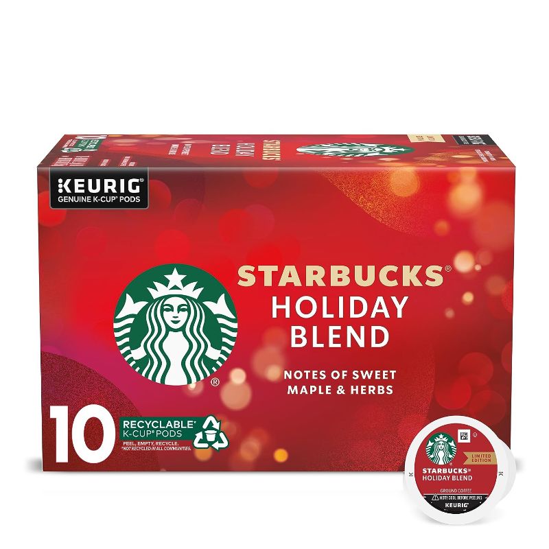 Photo 1 of Starbucks K-Cup Coffee Pods, Holiday Blend Medium Roast Coffee, 100% Arabica, Limited Edition Holiday Coffee, 1 Box (10 Pods)
