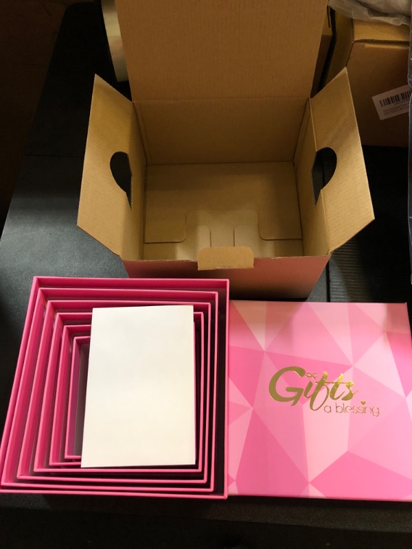 Photo 2 of CHARMGIFTBOX 6 Pack Large Nesting Gift Boxes with Lids for Women - Pink Square Gift Box with Ribbon Assorted Size Stackable Boxes for Birthday Wedding Valentine Christmas Holiday Presents Wrapping Pink-6Pack 6 Piece Set