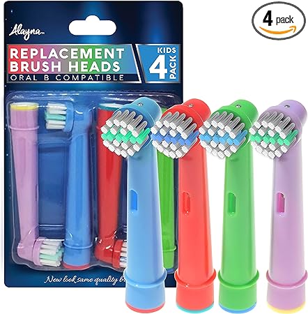 Photo 1 of Replacement Toothbrush Heads for Oral B Braun Electric Toothbrush- 4 Pk of Kids Colorful Brush Heads Compatible with Oral-b- Soft Bristles, Small Heads, Fits Pro 1000, Action, Floss & More!