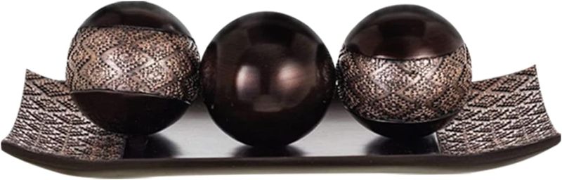 Photo 1 of HomeRoots Tray and Orbs Balls Set of 3 | Beautiful Decoration Centerpiece, Home Decor | Decorative Accents Balls for Living Room, Coffee and Dining Table Décor (Brown)
