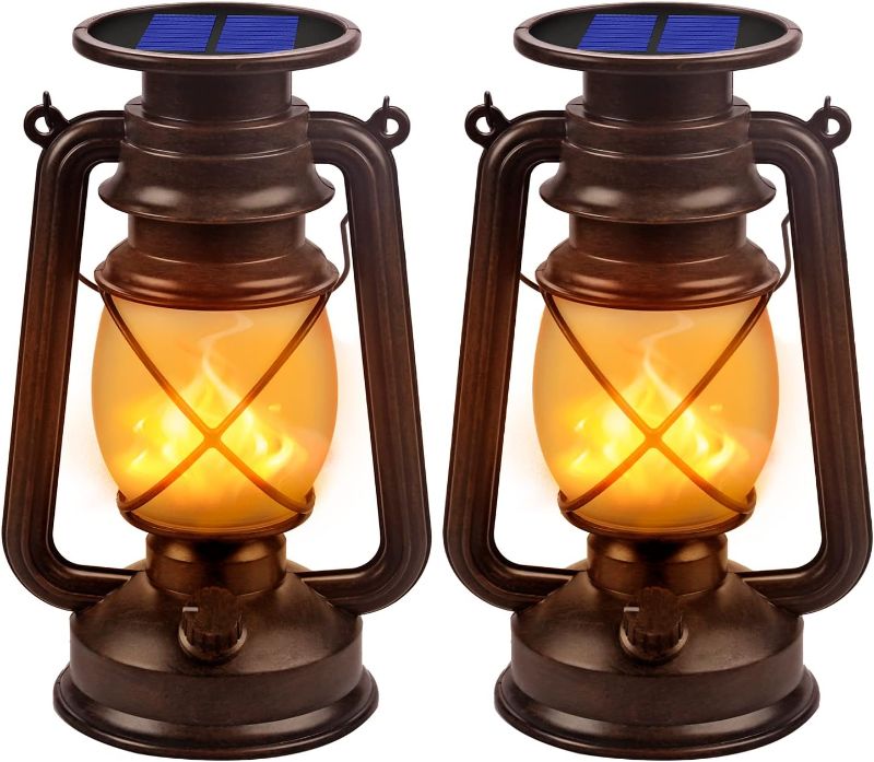 Photo 1 of Solar Lantern Outdoor Hanging Solar Lights Dancing Flame Vintage Led Waterproof Camping Lamps, Landscape Decor for Table Patio Garden Yard Pathway Porch 
