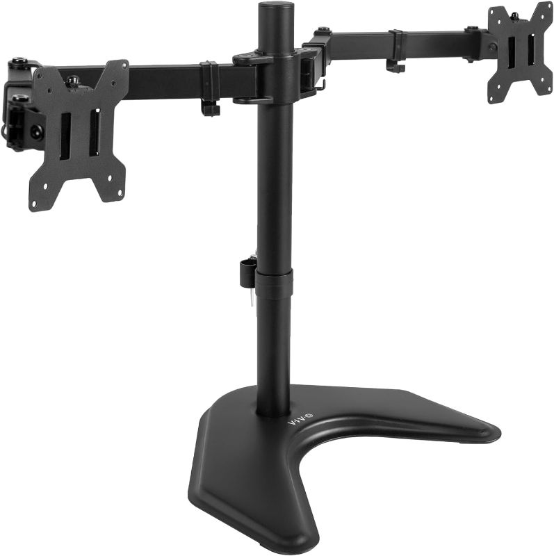 Photo 1 of VIVO Dual LED LCD Monitor Mount, Free-Standing Desk Stand for 2 Screens up to 32 Inch, Heavy-Duty Fully Adjustable Arms with Max VESA 100x100mm, Black, STAND-V032F
