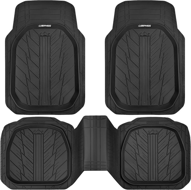 Photo 1 of CAR PASS DeepDish Floor Mats for Cars, Heavy Duty Rubber Car Mats 3-Piece, Universal M~XL Size Trim-to Fit Automotive Floor Mats for Truck Van SUV Durable Waterproof All Weather Car Mats (Solid Black)
