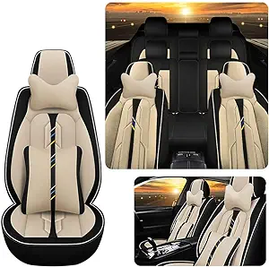 Photo 1 of Car Seat Cover for 8 Seats Chevy Suburban 2000-2023, Durable Wear Resistant Waterproof Sports Seat Cover, Breathable Premium Leather Vehicle Interior Accessories.(8 Seats Luxury/Black) Black 2+3+3, Full set with pillows